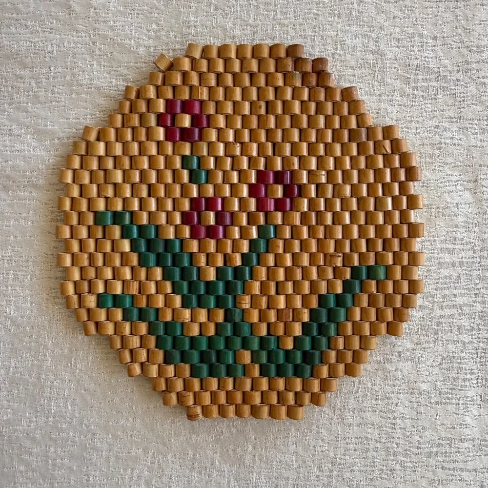 6pc Vintage‎ Bamboo Wood Bead Trivets Set 6 Folk Art Boho MCM Hot Pads Hippie